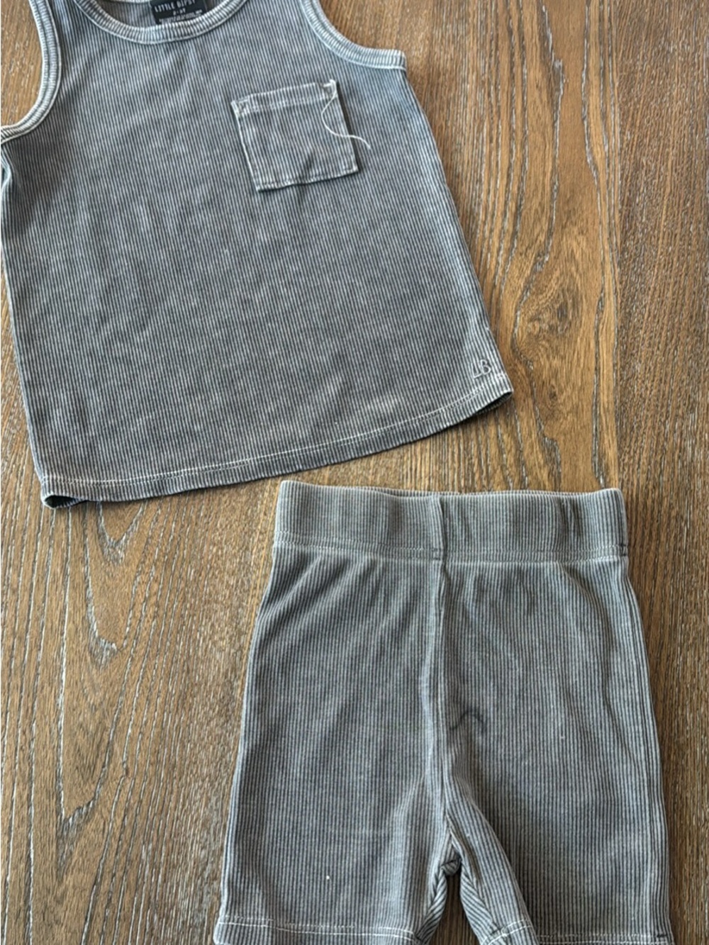 Little Bipsy Grey Ribbed Tank & Bike Shorts Set
